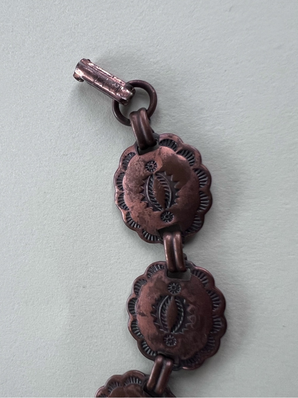 SOLID COPPER vintage panel link bracelet MCM era souvenir tribal vibe patina